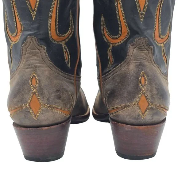 Heritage Boots Taupe Gray Orange Suede Leather Cowboy Western Boots Mens 10 CBC - Picture 10 of 16